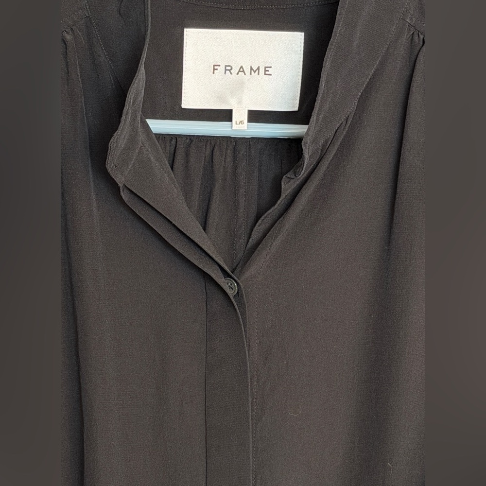 FRAME Woman’s Gillian Puff Sleeve Silk Blouse. Size L. 100% silk - Picture 14 of 16